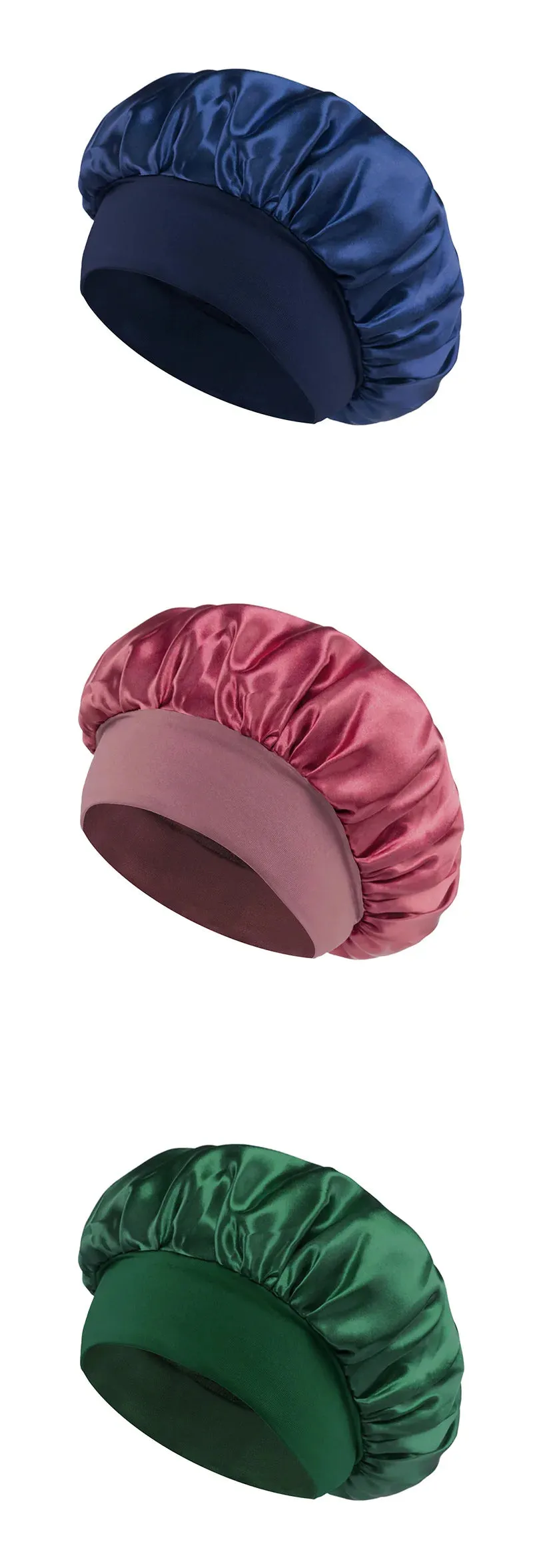 Women Satin Bonnet Hair Bonnet for Sleeping Hair Care Silk Bonnets Solid Wide-brimmed Sleeping Hat with Elastic Soft Band